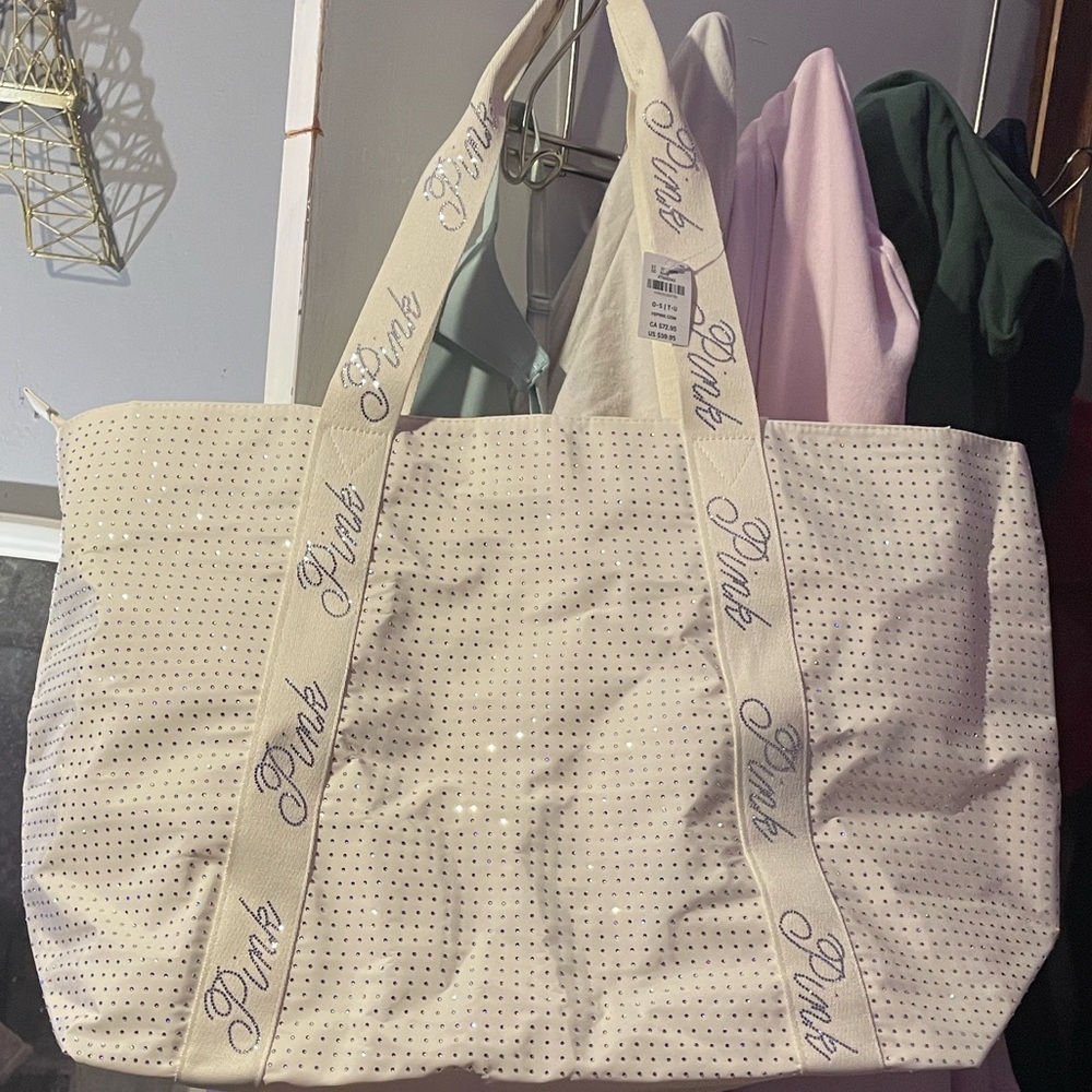 PINK Victoria's Secret Off-White Tote with Bling Straps